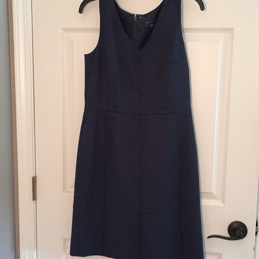 Navy sheath with snakeskin print